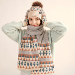 Winter design unique knitted warm beanie cap gloove Scarf set