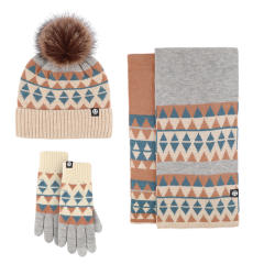 Winter design unique knitted warm beanie cap gloove Scarf set
