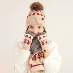 Winter design unique knitted warm beanie cap gloove Scarf set