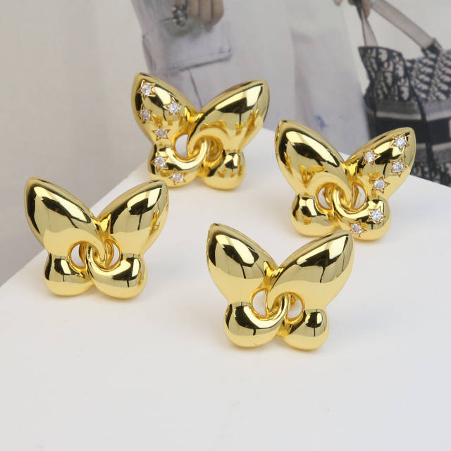 18K gold plated copper chunky butterfly earrings