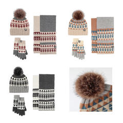 Winter design unique knitted warm beanie cap gloove Scarf set