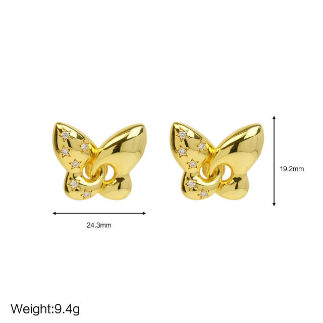 18K gold plated copper chunky butterfly earrings