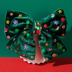 Christmas red green velvet big bow french barrette hair clips