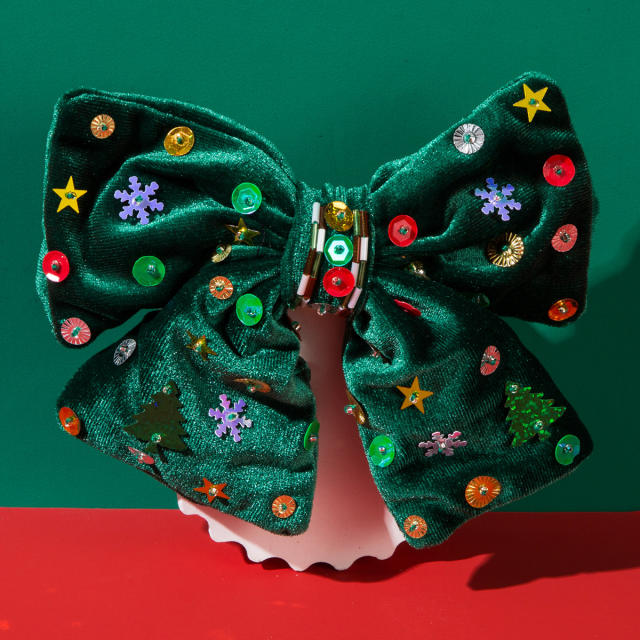 Christmas red green velvet big bow french barrette hair clips