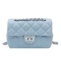Concise quilted pattern denim chain bag purse for women