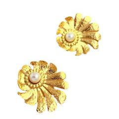 Vintage 18KG pearl flower bigger earrings stainless steel earrings