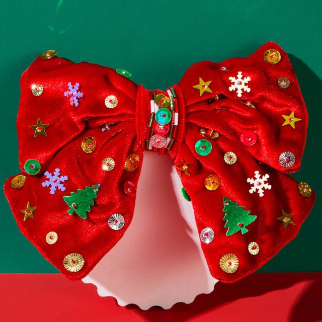 Christmas red green velvet big bow french barrette hair clips