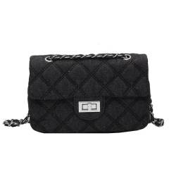 Concise quilted pattern denim chain bag purse for women