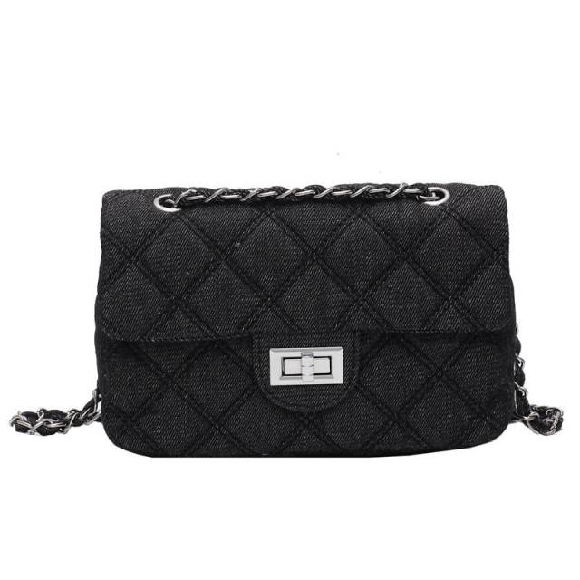 Concise quilted pattern denim chain bag purse for women