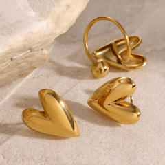 Classic chunky heart stainless steel earrings rings set