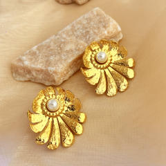 Vintage 18KG pearl flower bigger earrings stainless steel earrings