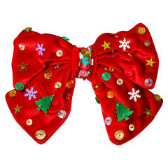 Christmas red green velvet big bow french barrette hair clips