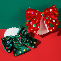 Christmas red green velvet big bow french barrette hair clips