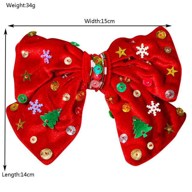 Christmas red green velvet big bow french barrette hair clips