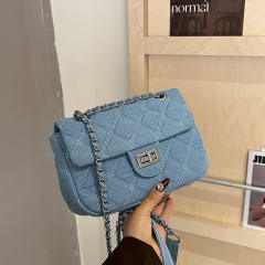Concise quilted pattern denim chain bag purse for women