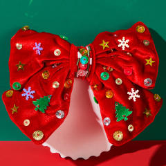Christmas red green velvet big bow french barrette hair clips