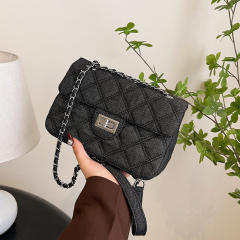 Concise quilted pattern denim chain bag purse for women