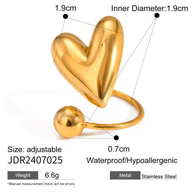 Classic chunky heart stainless steel earrings rings set