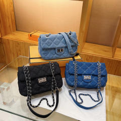 Concise quilted pattern denim chain bag purse for women