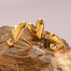 Classic chunky heart stainless steel earrings rings set