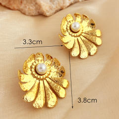 Vintage 18KG pearl flower bigger earrings stainless steel earrings