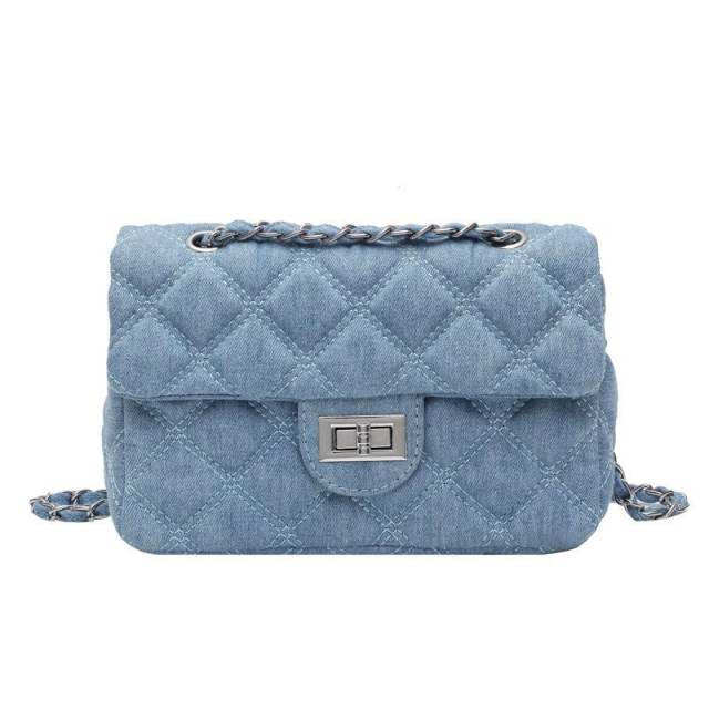 Concise quilted pattern denim chain bag purse for women