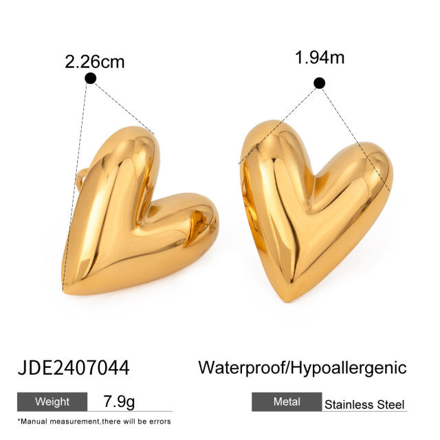 Classic chunky heart stainless steel earrings rings set