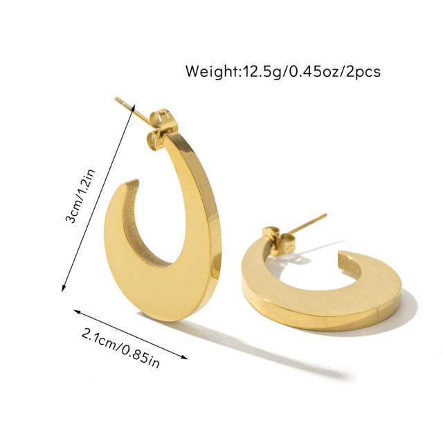 Concise geometric smooth design stainless steel earrings collection