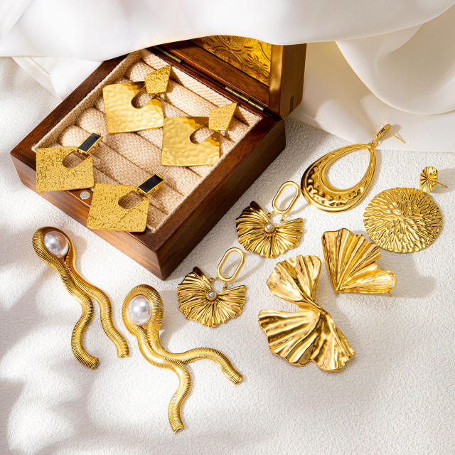 Concise easy amtch gold color bigger earrings collection stainless steel earrings