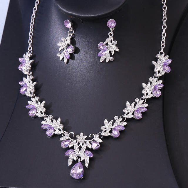 Elegant flower colorful diamond necklace set for wedding