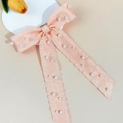 French trend pearl bead large bow french barrette hair clips for women
