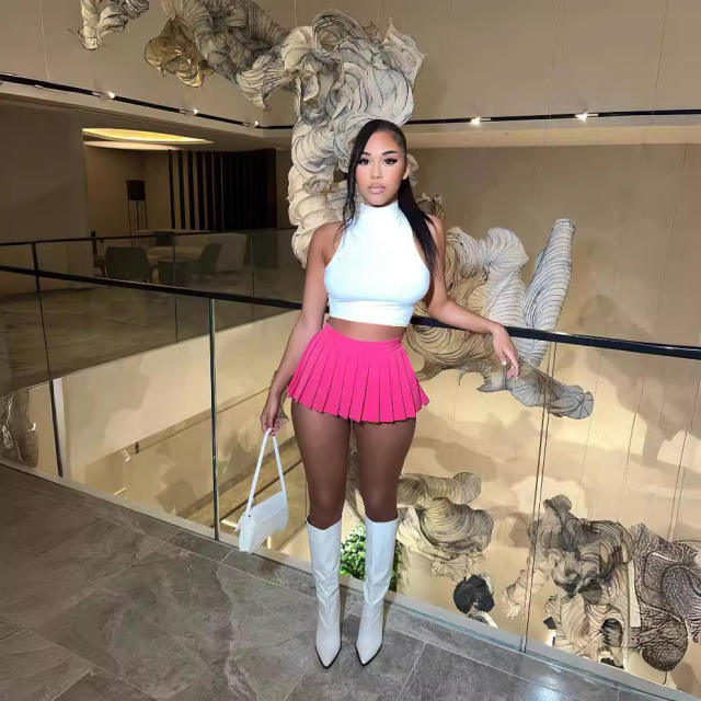Hot sale plain color mini pleated skirt