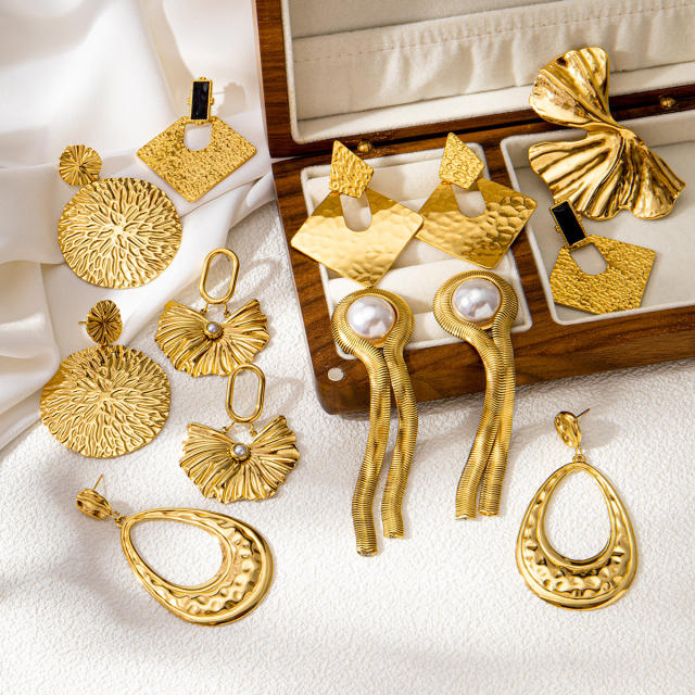 Concise easy amtch gold color bigger earrings collection stainless steel earrings