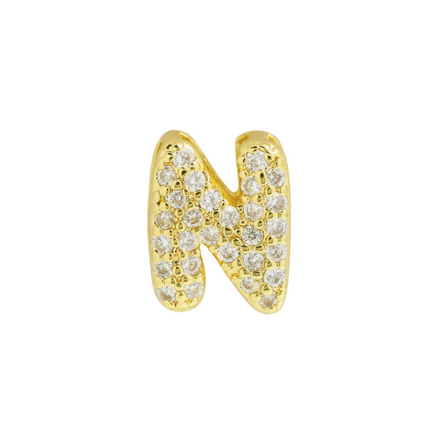 18K gold plated copper diamond bubble letter initial letter necklce