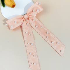 French trend pearl bead large bow french barrette hair clips for women