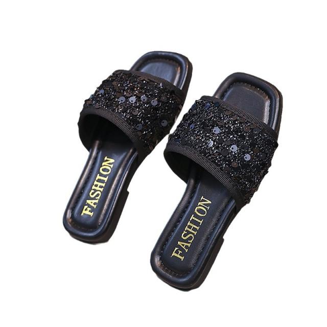 Summer gliter black silver color flat slipper for girls