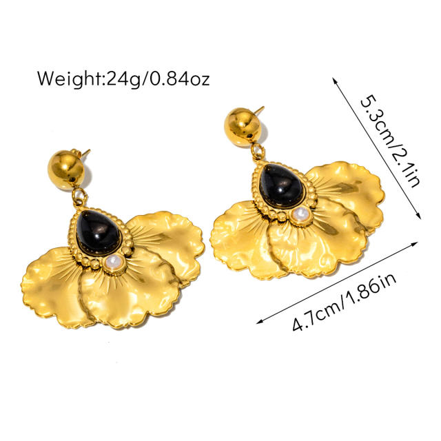 Vintage natural stone statement drop shape stainless steel earrings
