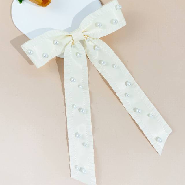 French trend pearl bead large bow french barrette hair clips for women