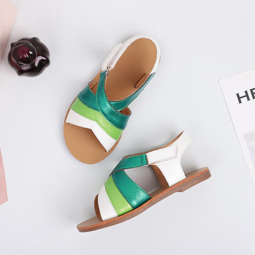 Korean fashion sweet color PU leather sandals for kids