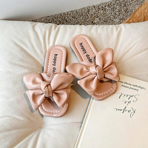 Sweet bow soft flat slippers for girls