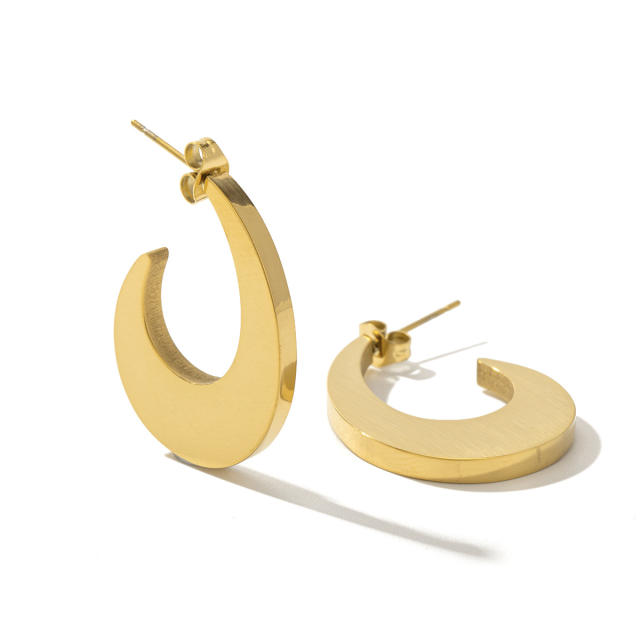 Concise geometric smooth design stainless steel earrings collection