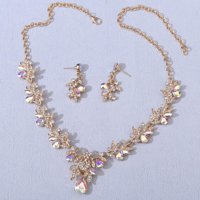 Elegant flower colorful diamond necklace set for wedding