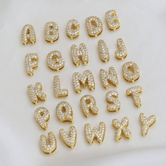 18K gold plated copper diamond bubble letter initial letter necklce
