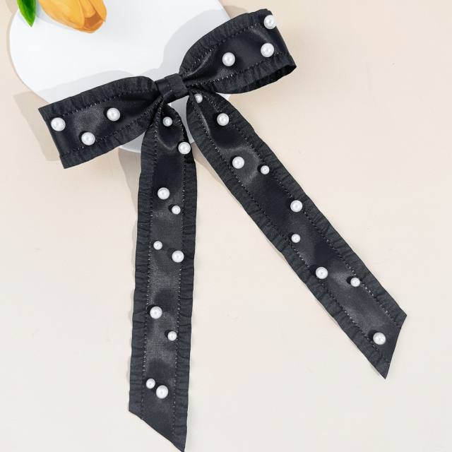 French trend pearl bead large bow french barrette hair clips for women
