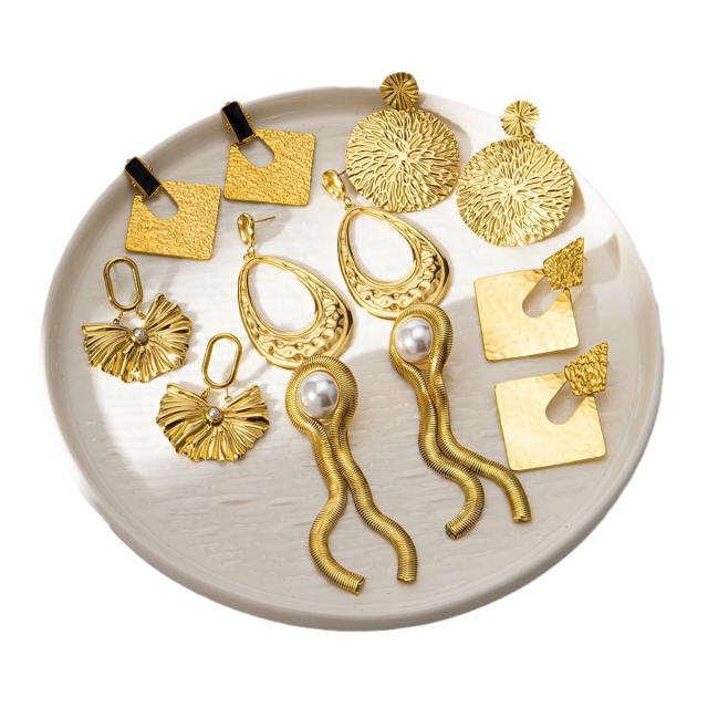 Concise easy amtch gold color bigger earrings collection stainless steel earrings