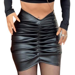 Elegant pu leather folded pattern mini skirt for women