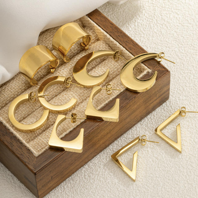 Concise geometric smooth design stainless steel earrings collection