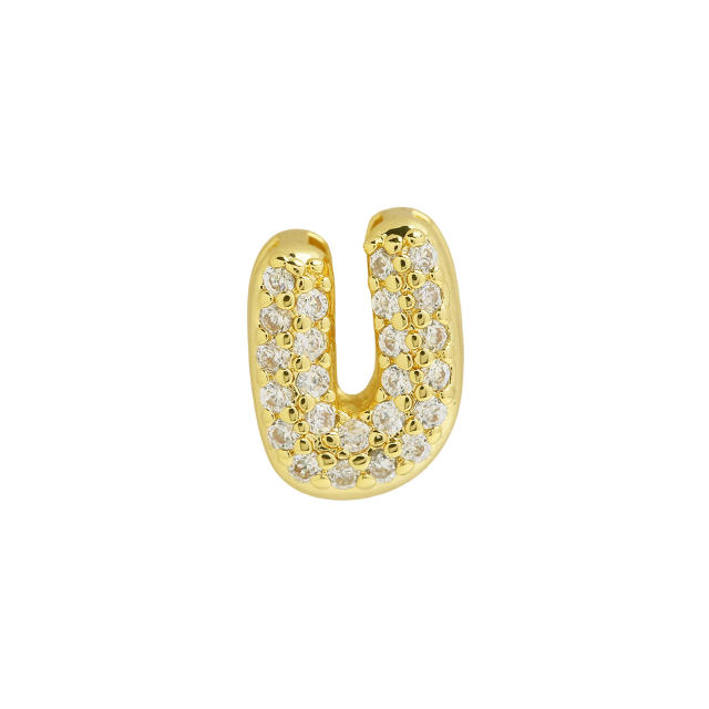 18K gold plated copper diamond bubble letter initial letter necklce