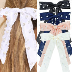 French trend pearl bead large bow french barrette hair clips for women
