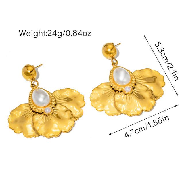 Vintage natural stone statement drop shape stainless steel earrings